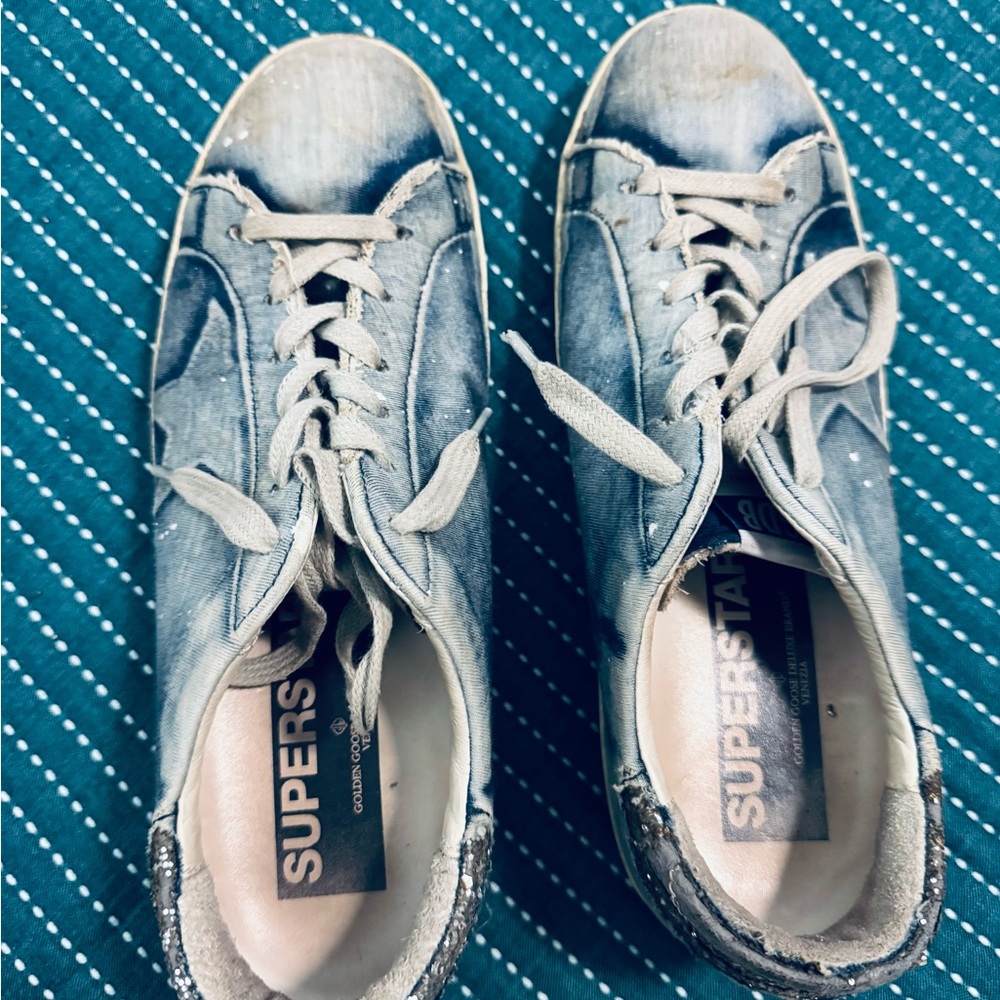 Golden Goose Superstar Denim Lace-Up Sneakers - Blue